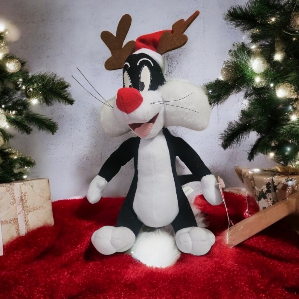 Looney Tunes Sylvester In Santa Hat W Antlers NWT 1997